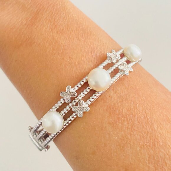 Vintage Sterling Silver Floral Pearl Bracelet –Stamped H 925 China - Picture 3 of 10